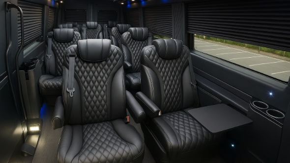 Interior of New York Party Bus Company's 18 Passenger Minibus in New York