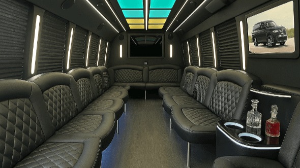 Interior of Kiryas Joel Party Bus Company's 25 Passenger Party Bus in Kiryas Joel