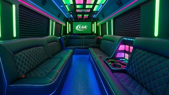 Interior of East Hampton Party Bus Company's 28 Passenger Party Bus in East Hampton