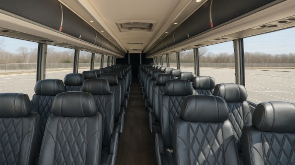 Interior of New York Party Bus Company's 45 Passenger Charter Bus in New York