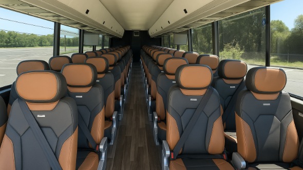 Interior of New York Party Bus Company's 46 Passenger Charter Bus in New York