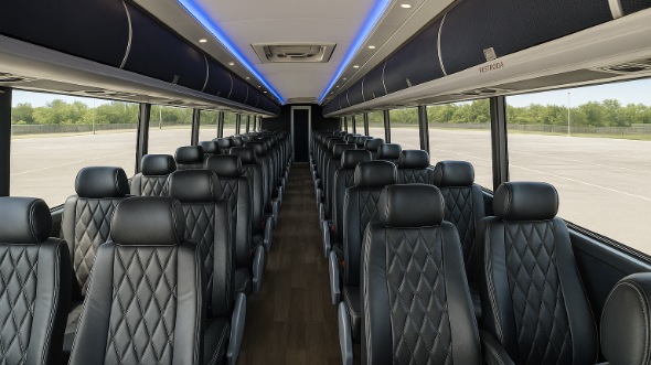Interior of New York Party Bus Company's 55 Passenger Charter Bus in New York