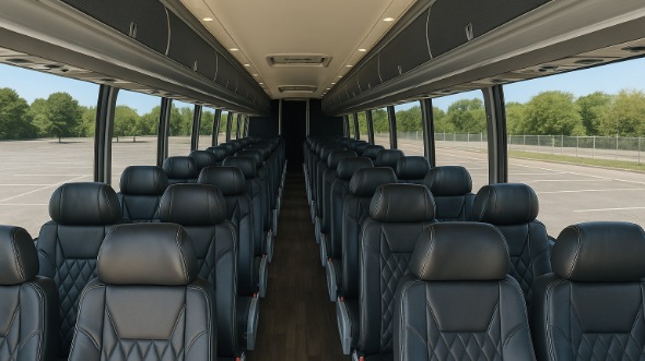 Interior of New York Party Bus Company's 56 Passenger Charter Bus in New York